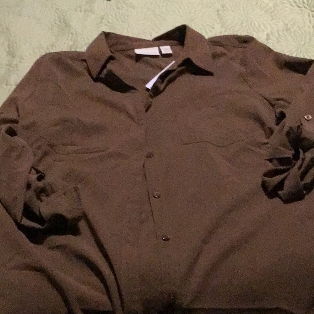 Brand new, Chico’s brown silky shirt.